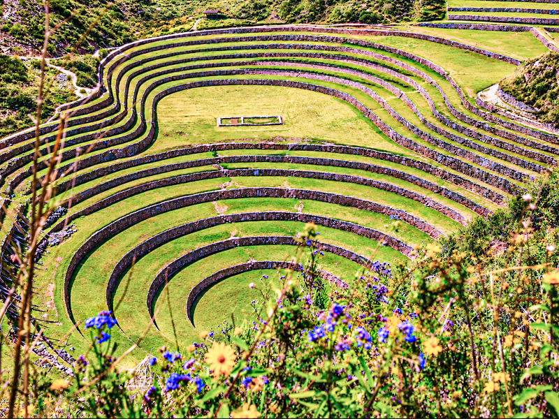 Circular Inca terraces of Moray seen from the rim