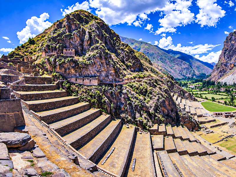 Stone terraces climbing to the Temple of the Sun at Ollantaytambo